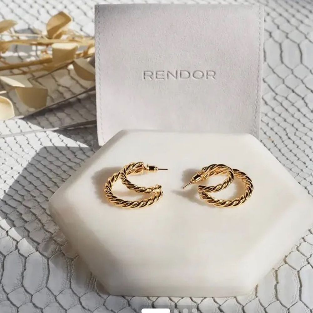 Rendor Curateur Victoria Double Earrings Yellow Gold Rachel Zoe New
